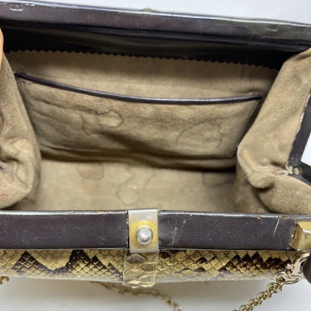 Vintage Beige Python Snakeskin Structured Hand Bag - image 10